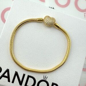 Pandora Moments Gold Sparkling Heart & Snake Chain Bracelet